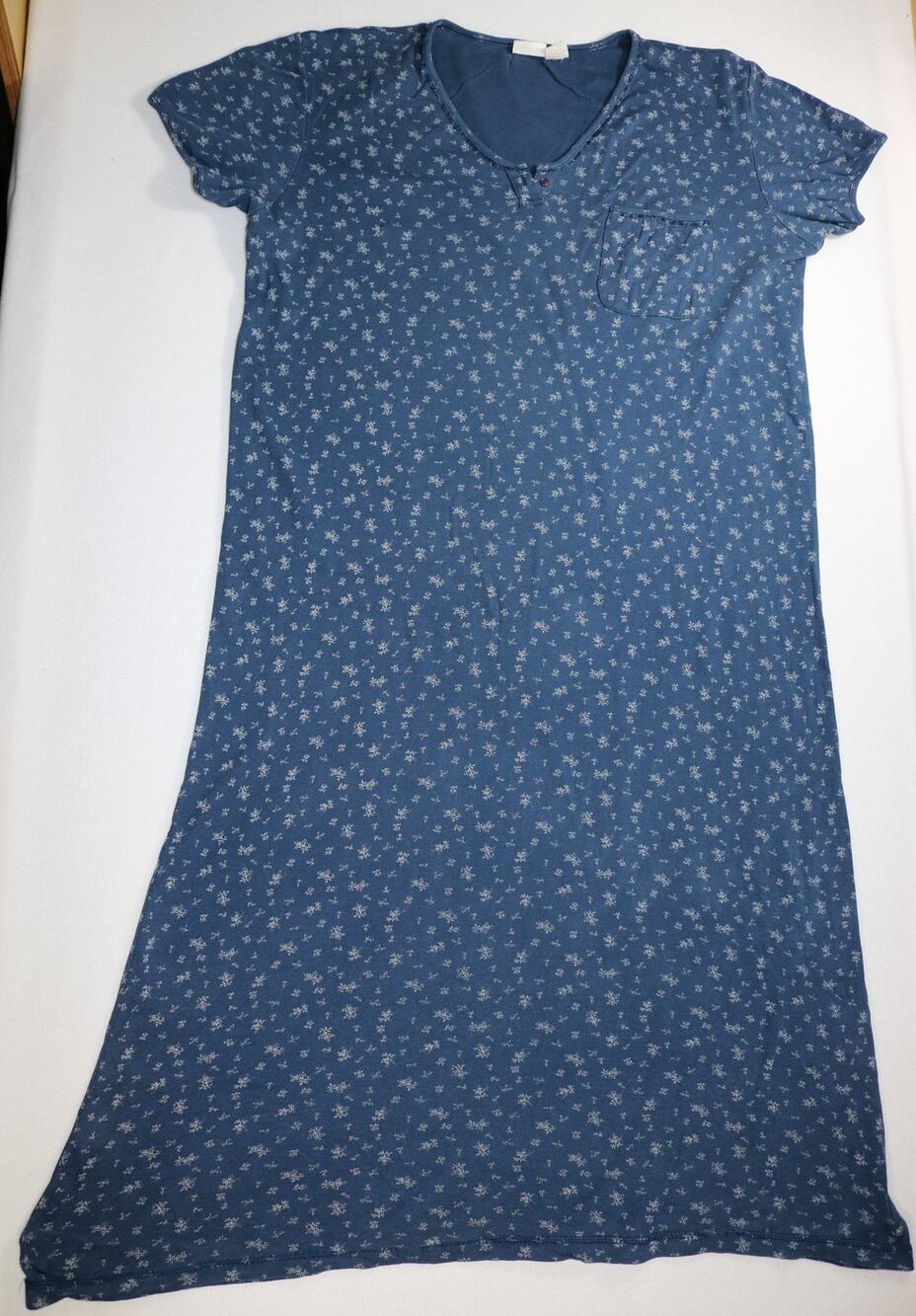 Vintage Cherokee Blue Floral Maxi Dress Womens Large V Neck Short Sleeve Pocket